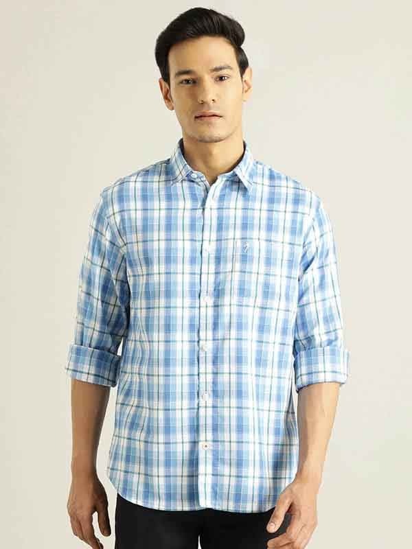 Indian Terrain Men Checkered Blue Shirt
